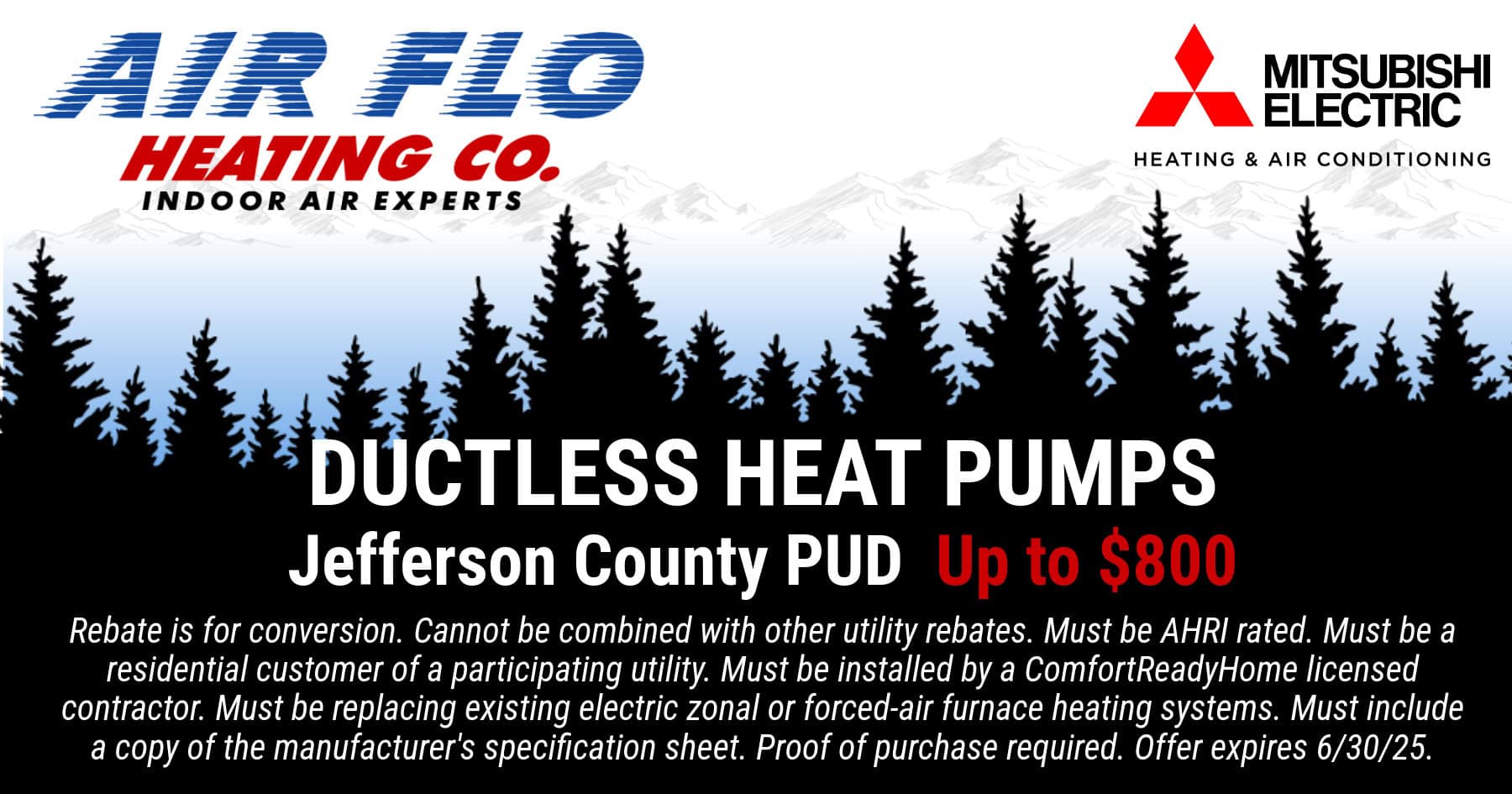 Ductless Heat Pumps REBATE through Jefferson County PUD up to 0.