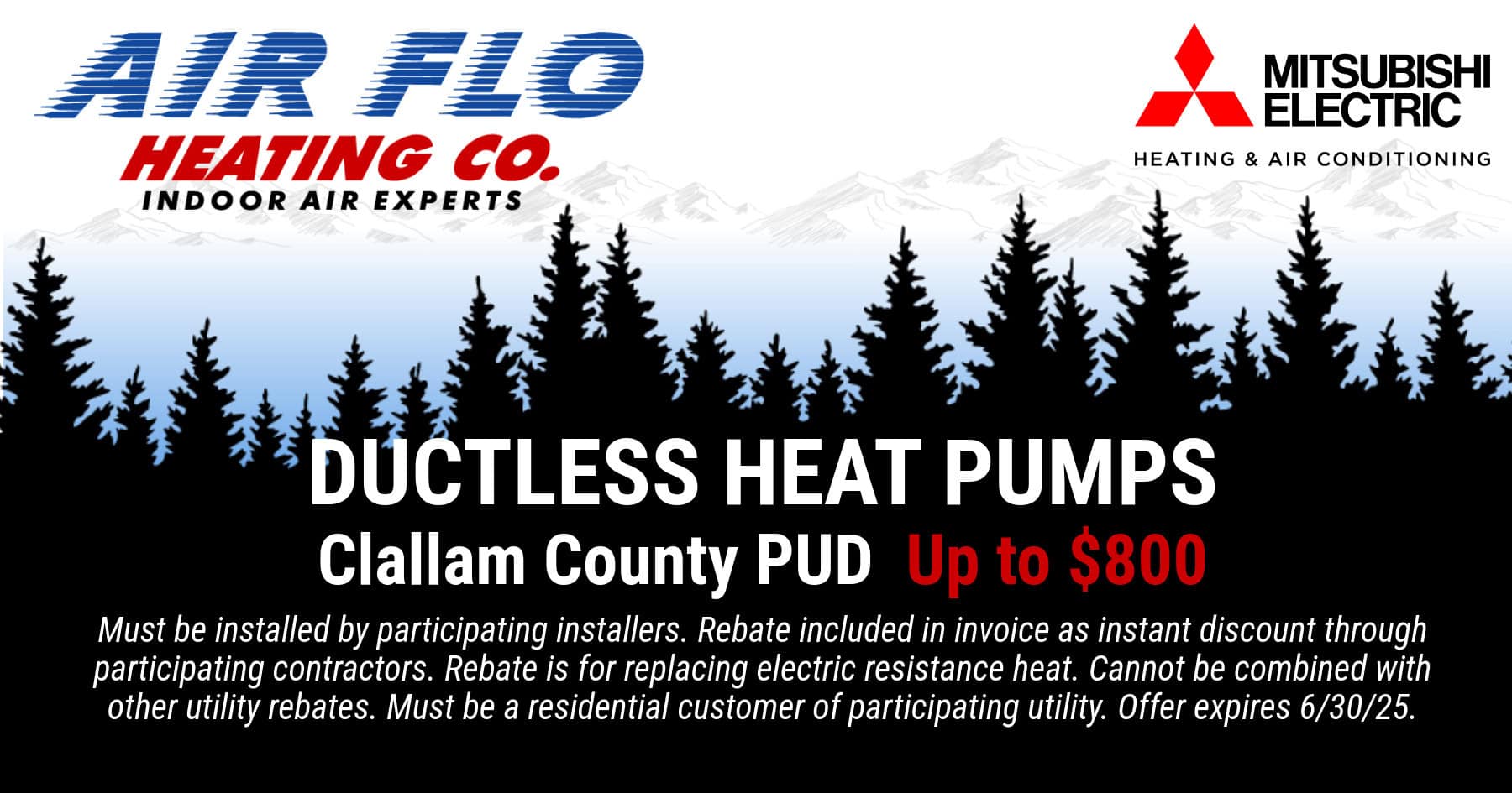 Ductless Heat Pumps REBATE through Clallam County PUD up to 0.